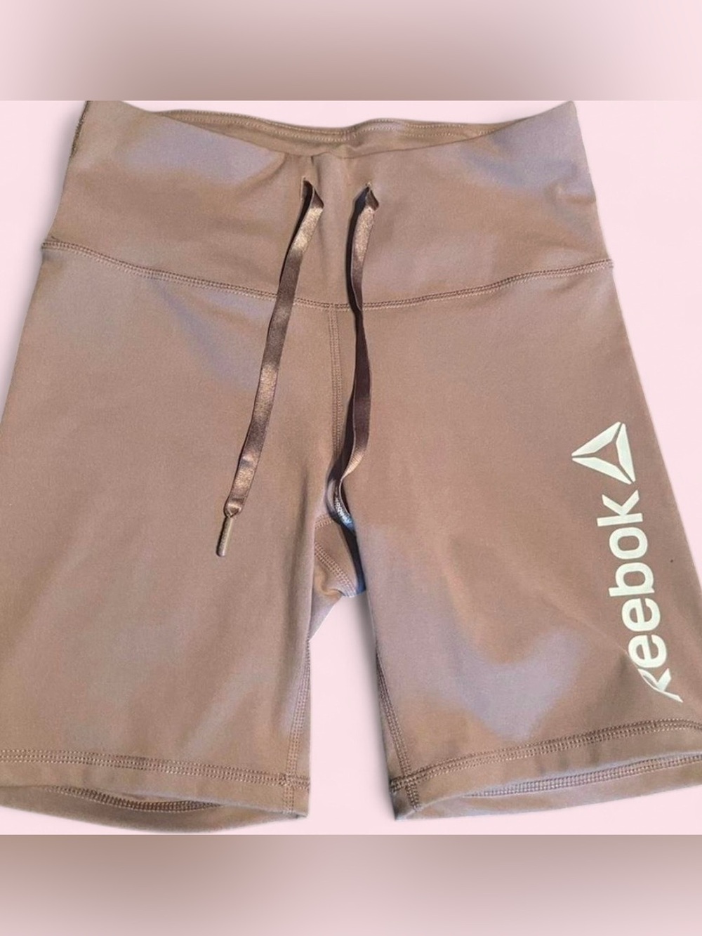 Reebok Taupe Athletic Bike Shorts with Satin Drawstring